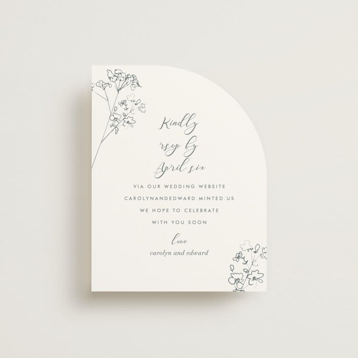"Sketched Florals" - RSVP Online Enclosure Cards in Storm by Baumbirdy - Front