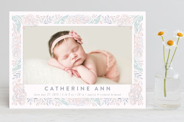 "Secret Garden" - Birth Announcements in Strawberry by Ana de Sousa - Front