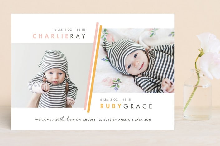 "Two Fold" - Birth Announcements in Blush by Snow and Ivy - Front
