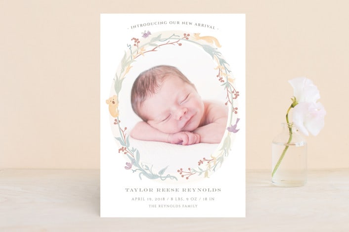 "Woodland Baby" - Birth Announcements in Plum by Ana de Sousa - Front