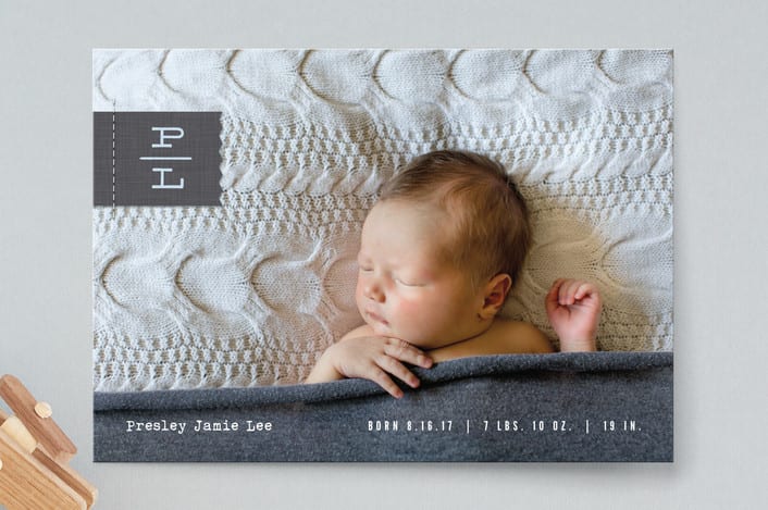 "Monogram Tag" - Birth Announcements in Sky by Eric Clegg - Front