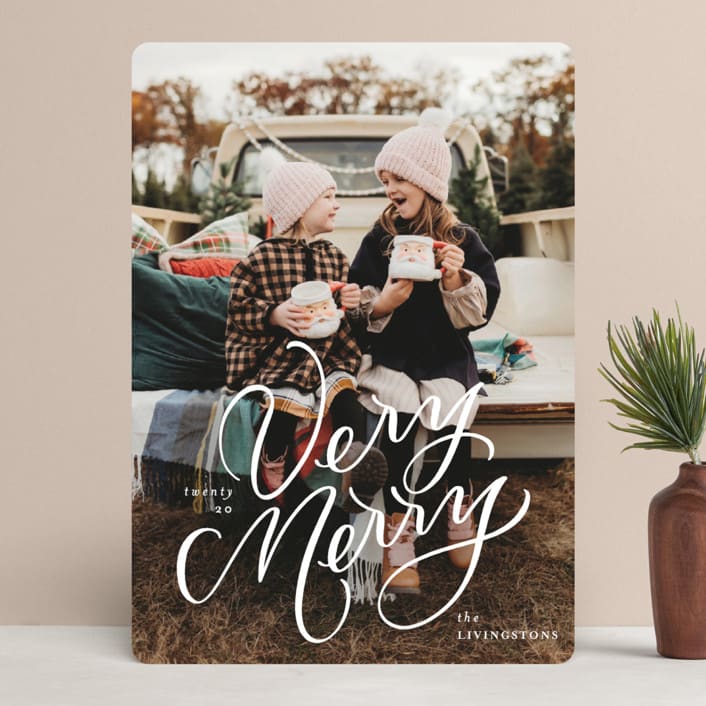 "Very Merry Lettering" - Retired Holiday Cards in Snow by Erin German - Front