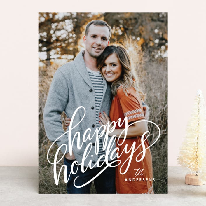 "Modern Script Holidays" - Retired Holiday Cards in Snow by Jamie Schultz Designs - Front