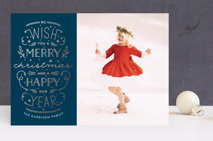 "Merry Christmas Happy Year" - Retired Holiday Cards in Midnight by Phrosné Barwood - Front