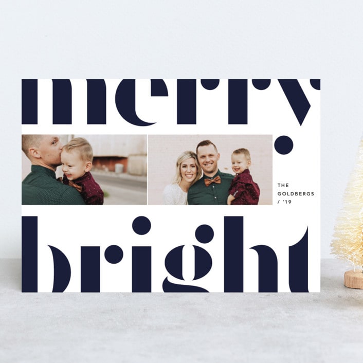 "Merry and bold" - Retired Holiday Cards in Navy by Anna Elder - Front