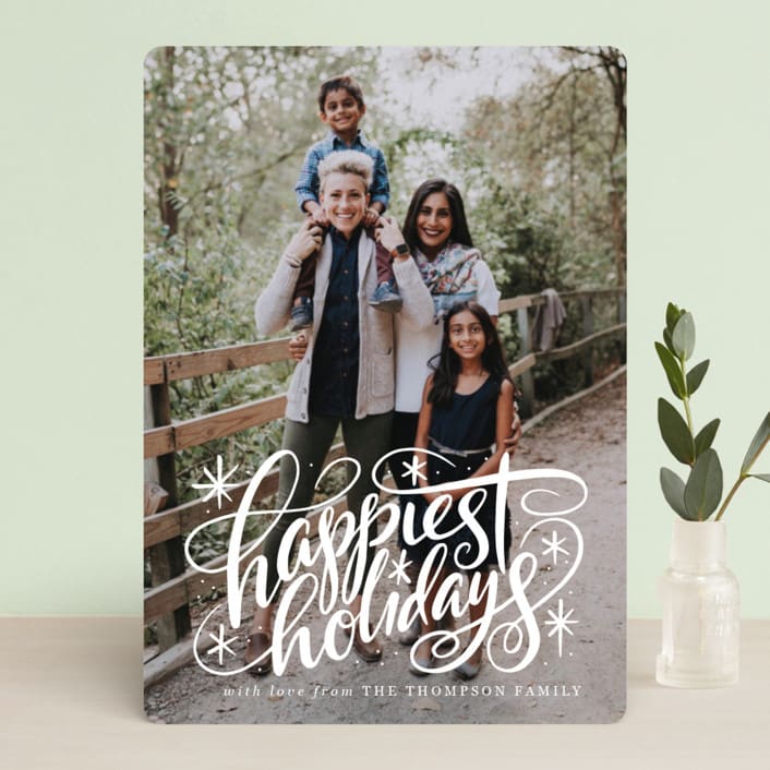 "Hand Lettered Happiest Holidays" - Retired Holiday Cards in Winter by Jamie Schultz Designs - Front
