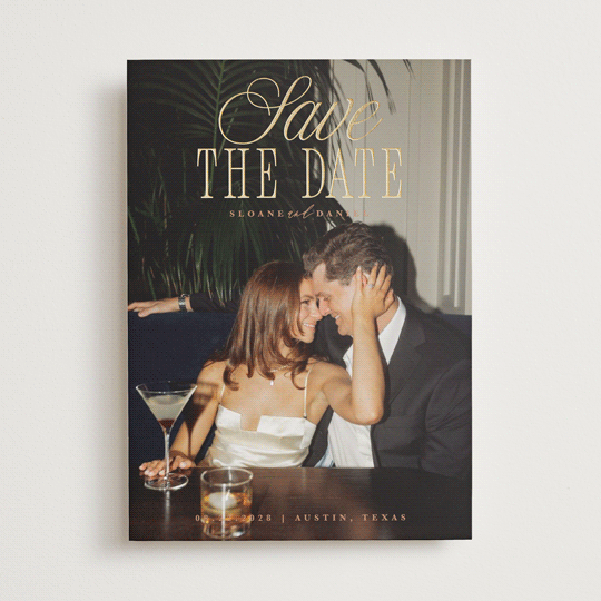 "His & Hers" - Save the Dates in Camel by Maria Alou - Front