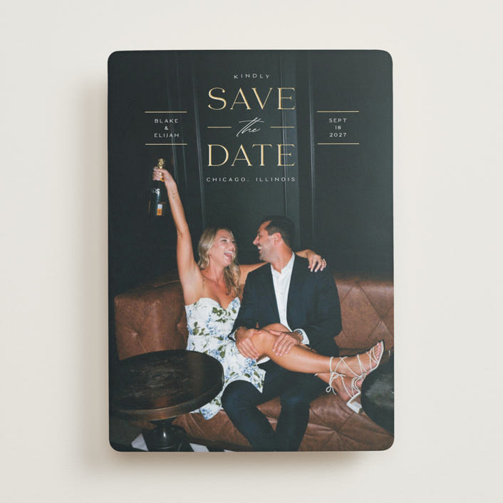 "Classic Overlay" - Save the Dates in Alabaster by Erica Krystek - Front