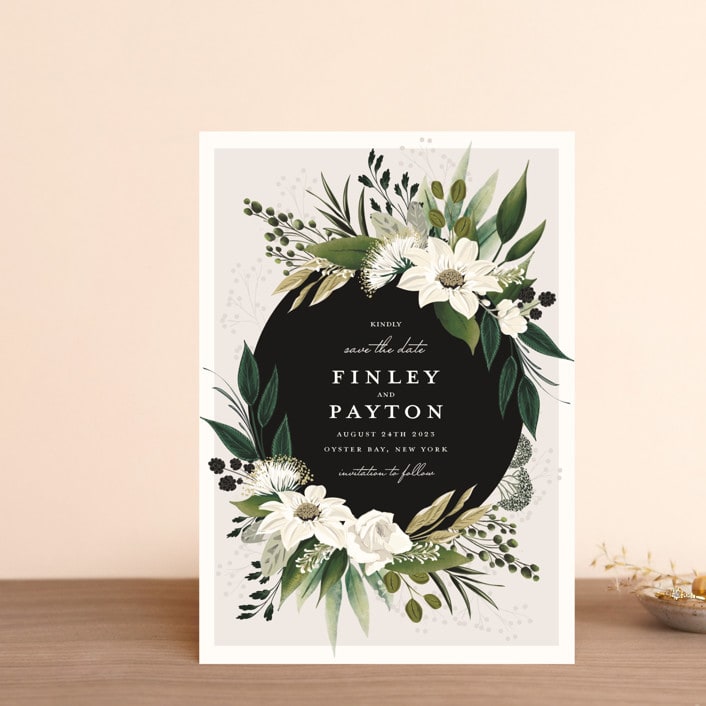 "Botanical Ring" - Save the Dates in Ivory by Susan Moyal - Front