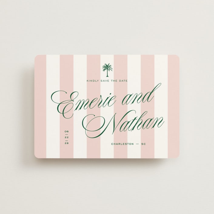 "Palm Stripes" - Save the Dates in Taffy by Susan Zinader - Front