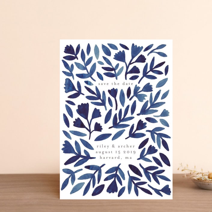 "Wildflower Floral" - Save the Dates in Navy by Katharine Watson - Front