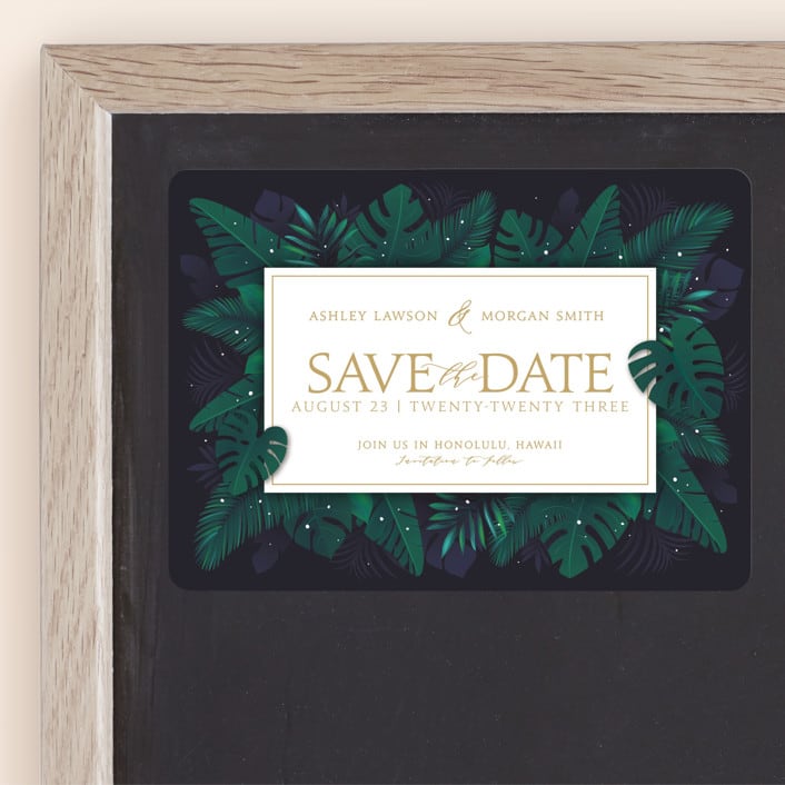 "Paradise" - Save the Dates in Navy by GeekInk Design - Front