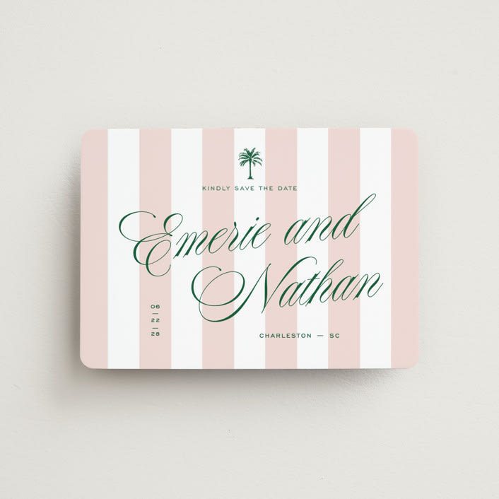 "Palm Stripes" - Save the Dates in Taffy by Susan Zinader - Front