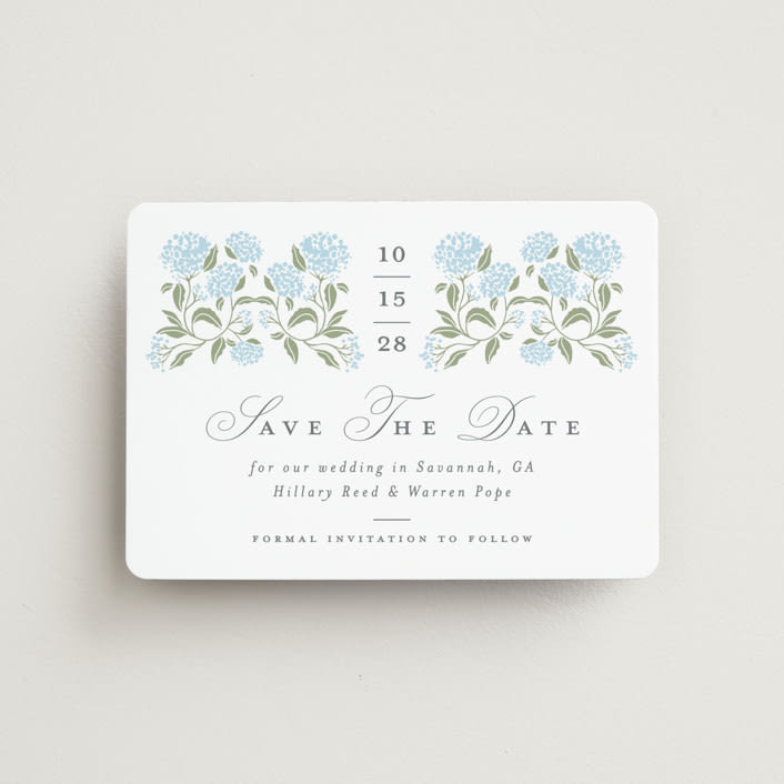 "Hydrangea Hedge" - Save the Dates in Nantucket by Susan Zinader - Front
