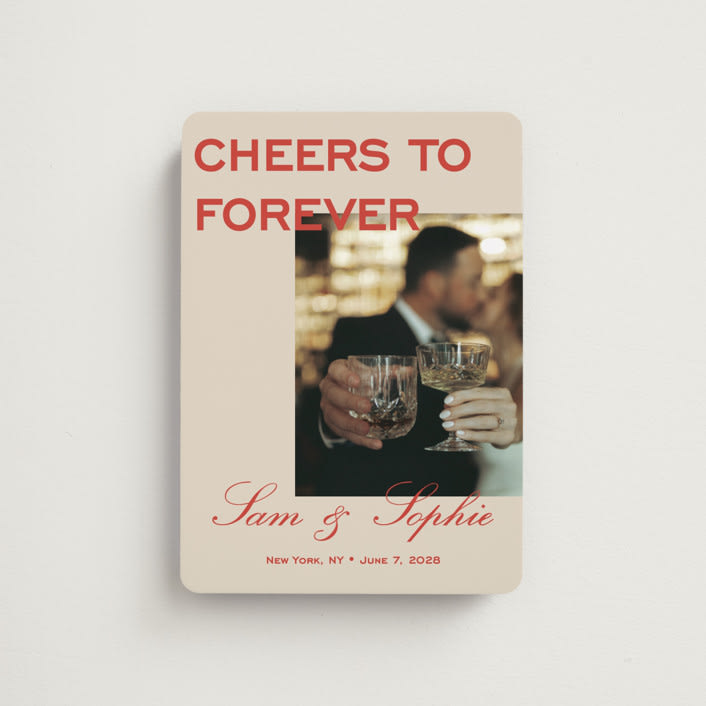 "Bold Cheers" - Save the Dates in Tomato by Sydney Kay - Front