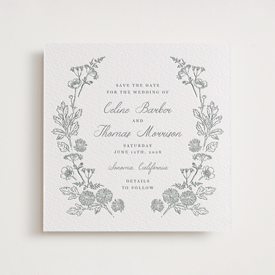 "Toile Frame" - Letterpress Save The Dates in Stone by Hannah Bowman - One Color