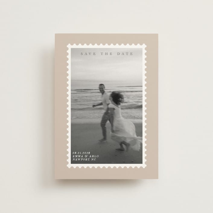 "Stamp" - Save the Dates in Taupe by Claire - Front