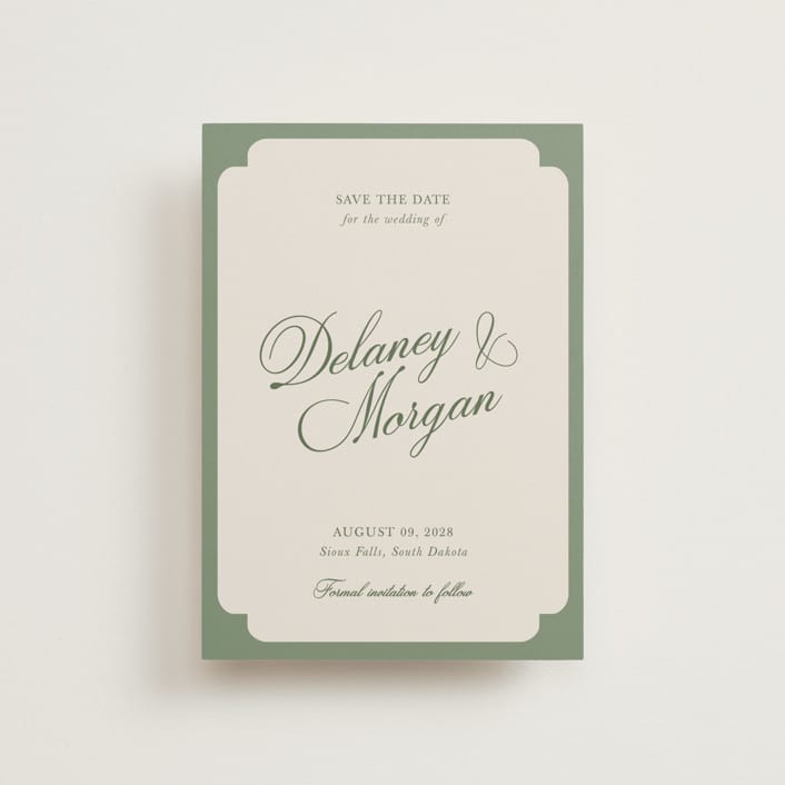 "classic bold border" - Save the Dates in Olive by Cass Loh - Front