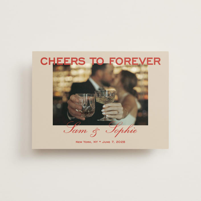 "Bold Cheers" - Save the Dates in Tomato by Sydney Kay - Front