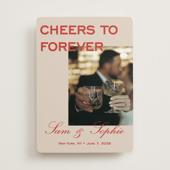 "Bold Cheers" - Save the Dates in Tomato by Sydney Kay - Front