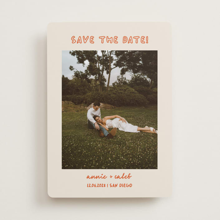 "Modern Outline" - Save the Dates in Hibiscus by Stephanie Heinrich Godbout - Front
