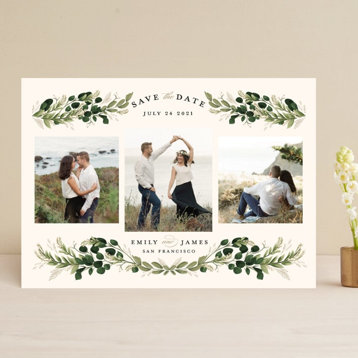"Greenery Wisp" - Save the Dates in Ivory by Susan Moyal - Front