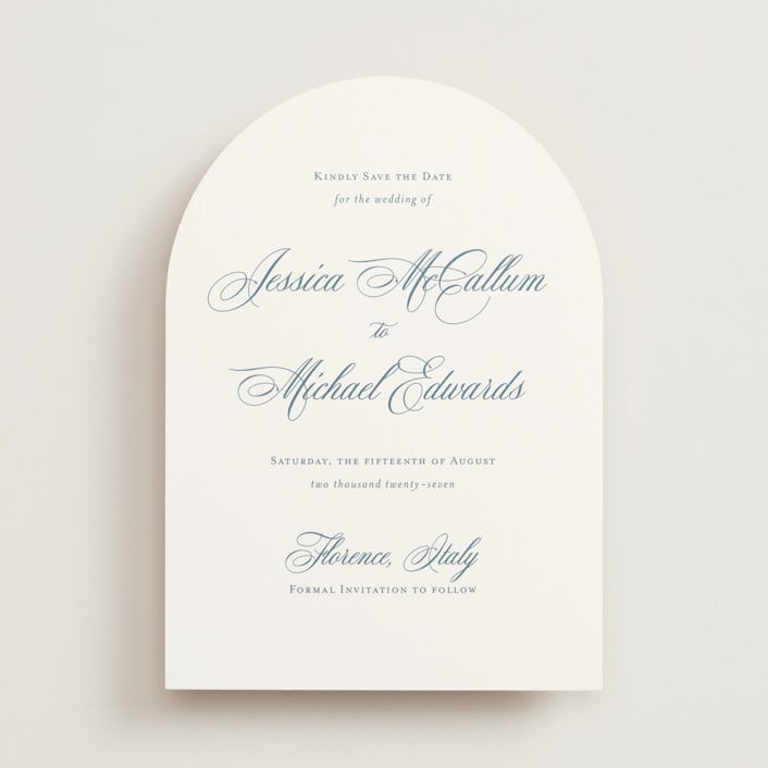 "Empire" - Save the Dates in Dusty Blue by Jennifer Postorino - Front