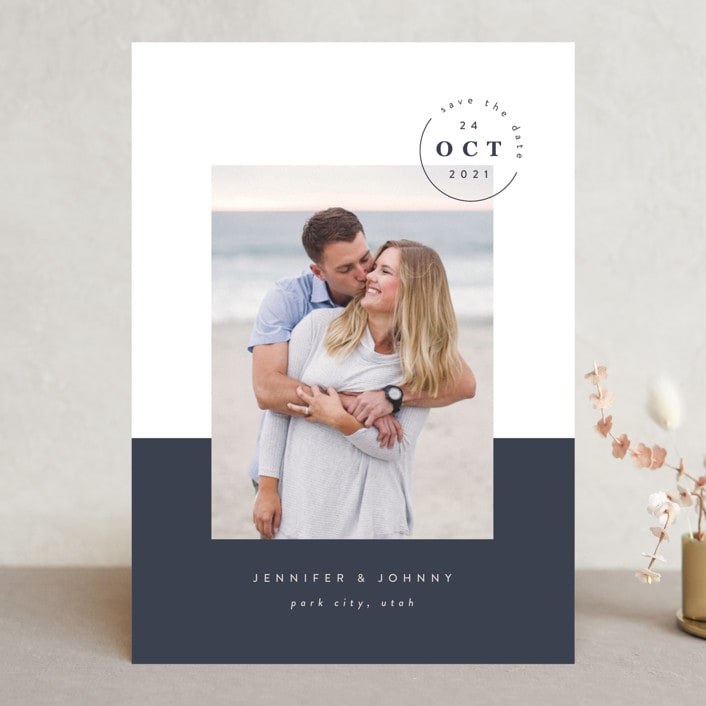 "Modern Passport" - Save the Dates in Navy by Robert and Stella - Front
