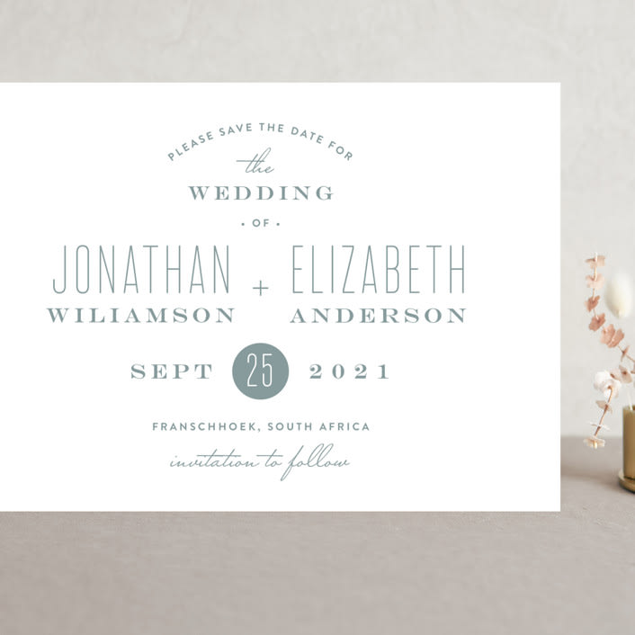 "Formal Plain" - Save the Dates in Dove by Phrosné Barwood - Front