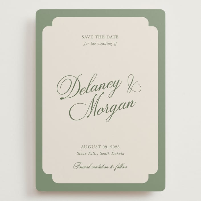 "classic bold border" - Save the Dates in Olive by Cass Loh - Front