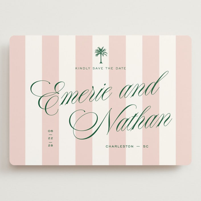 "Palm Stripes" - Save the Dates in Taffy by Susan Zinader - Front