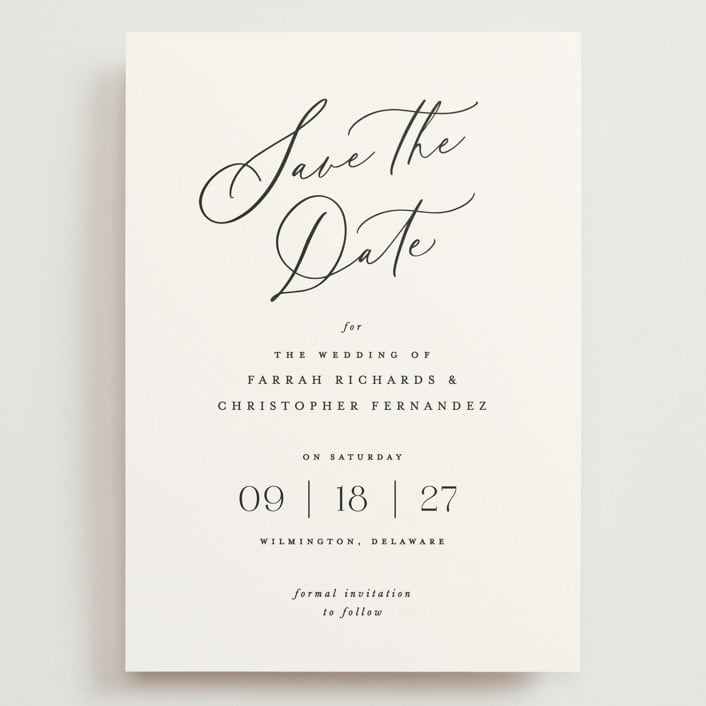 "Beautifully Scripted" - Save the Dates in Pearl by Hooray Creative - Front
