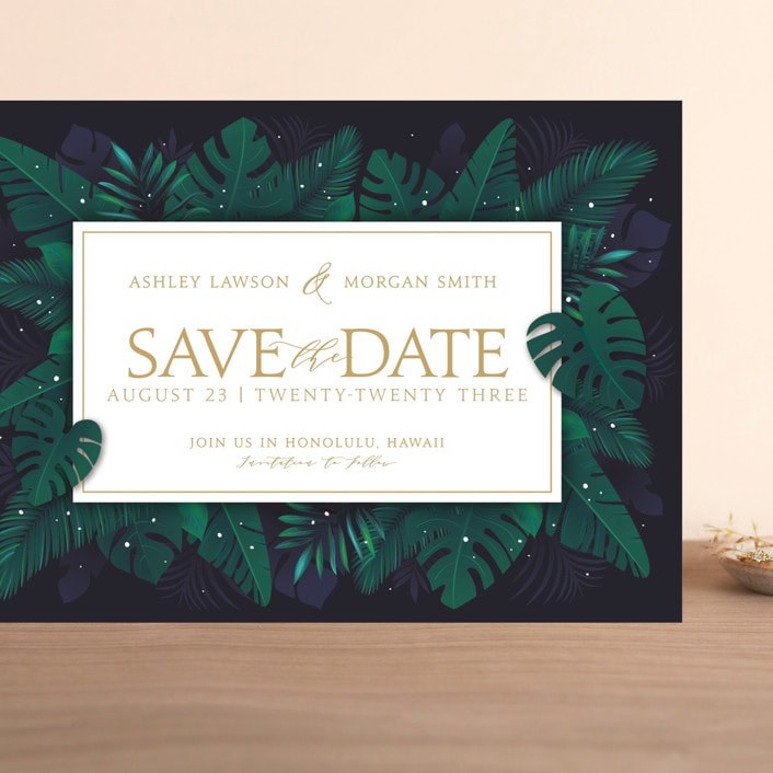 "Paradise" - Save the Dates in Navy by GeekInk Design - Front