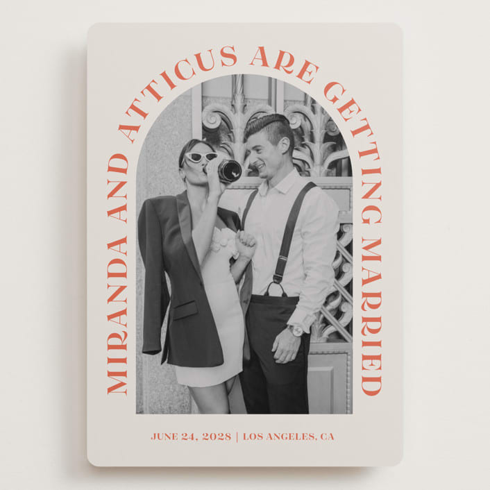 "Surrounding" - Save the Dates in Persimmon by Sarah Cohn - Front