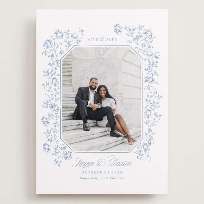 "Framed Florals" - Save the Dates in Sky by Robert and Stella - Front