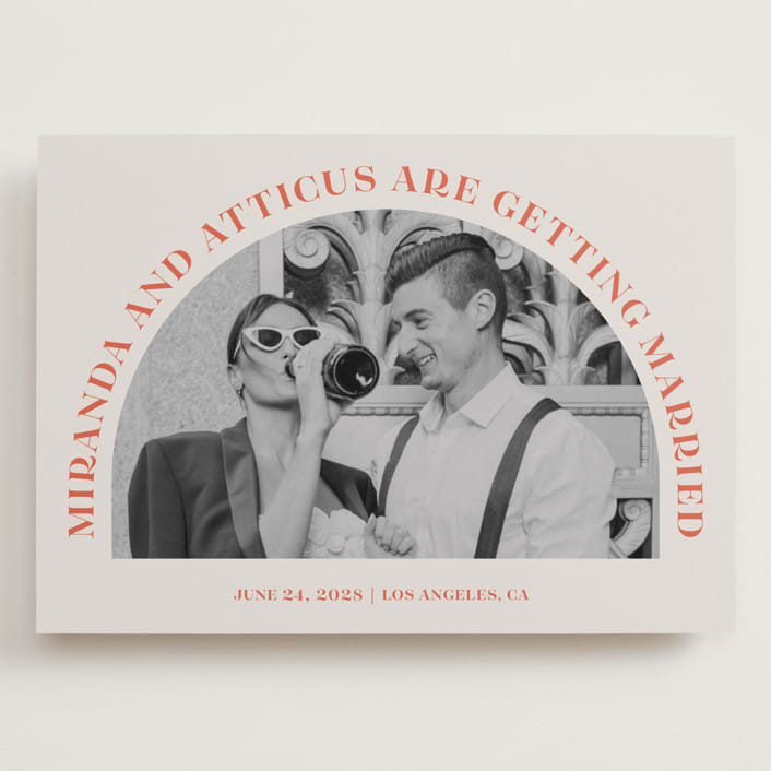 "Surrounding" - Save the Dates in Persimmon by Sarah Cohn - Front