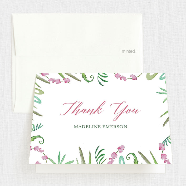 "Tropical Crest" - Sweet Sixteen Party Thank You Cards in Fuschia by Hallie Fischer - Front