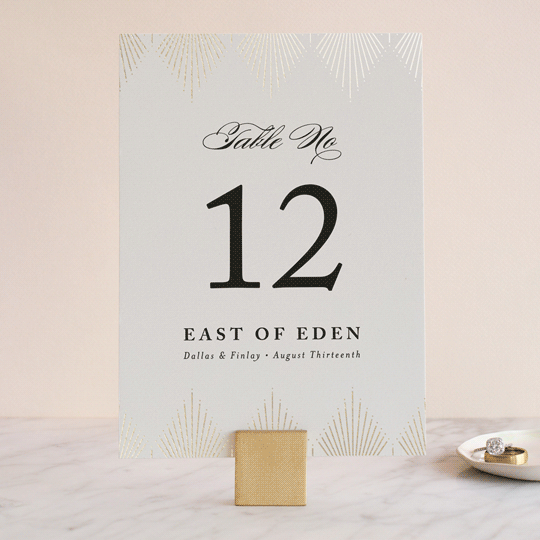 "Deco Fan Border" - Table Numbers in Classic White by Kelly Schmidt - Front