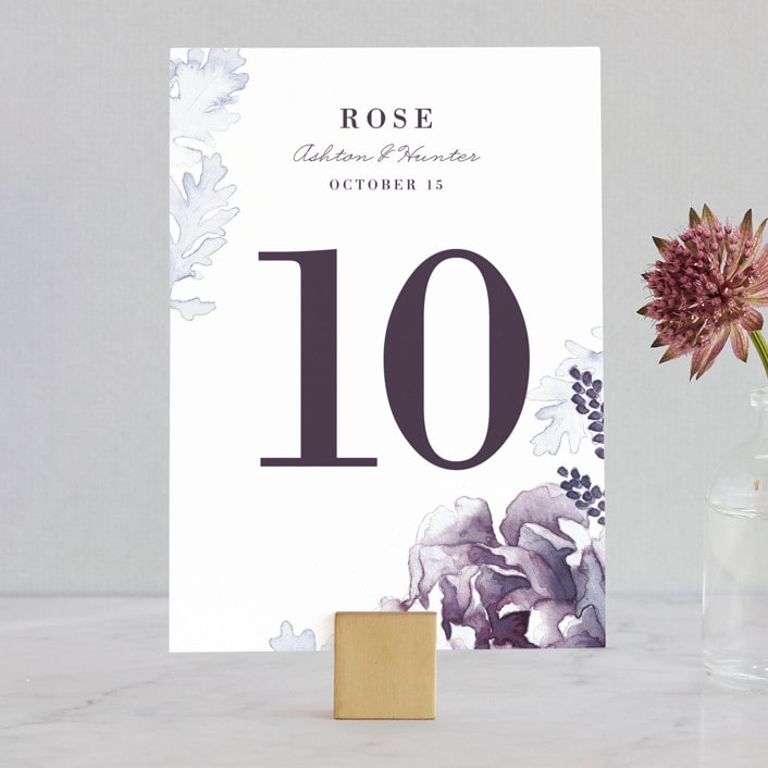 "Evening Bloom" - Table Numbers in Eggplant by Snow and Ivy - Front