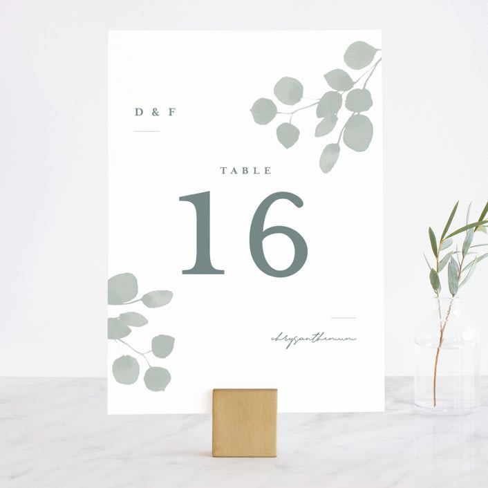 "Silver Dollar Eucalyptus" - Table Numbers in Silver Dollar by Shannon Chen of Four Wet Feet Studio - Front