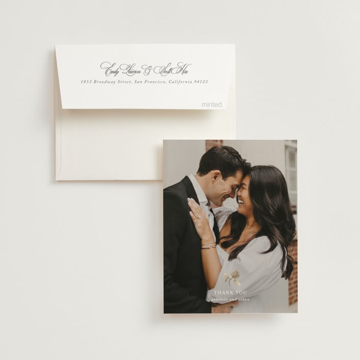 "Here With You" - Wedding Thank You Cards in Classic Bride by Design Lotus - Front