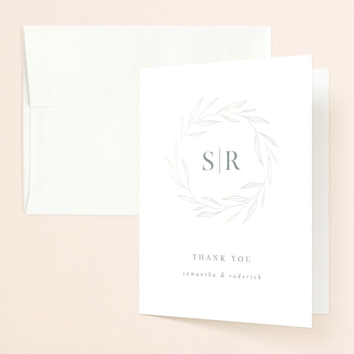 "Chic Wreath" - Gloss-Press® Thank You Cards in Cloud by Kelly Schmidt - Front