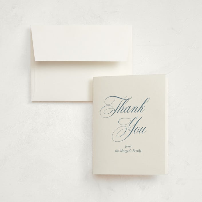 "Empire" - Party Thank You Cards in Dusty Blue by Jennifer Postorino - Front
