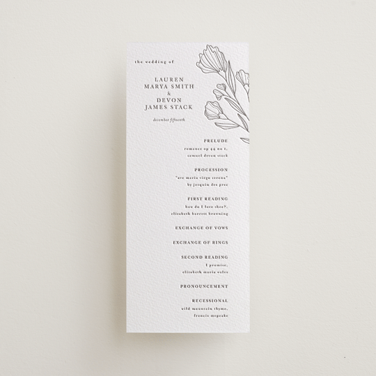 "Bouvardia" - Letterpress Long Programs in Graphite by Deynaaz Daraei - Front