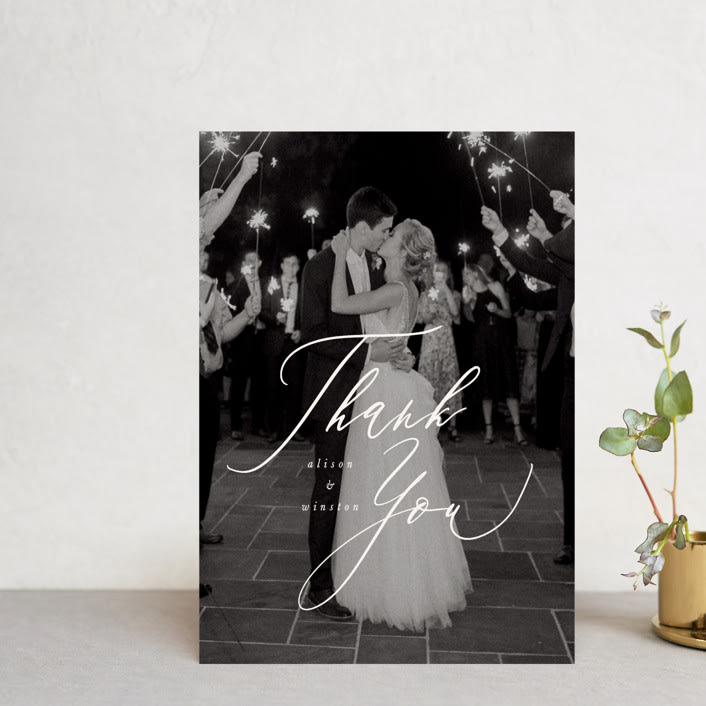 "Timeless" - Wedding Thank You Postcards in Taupe by Leah Bisch - Front