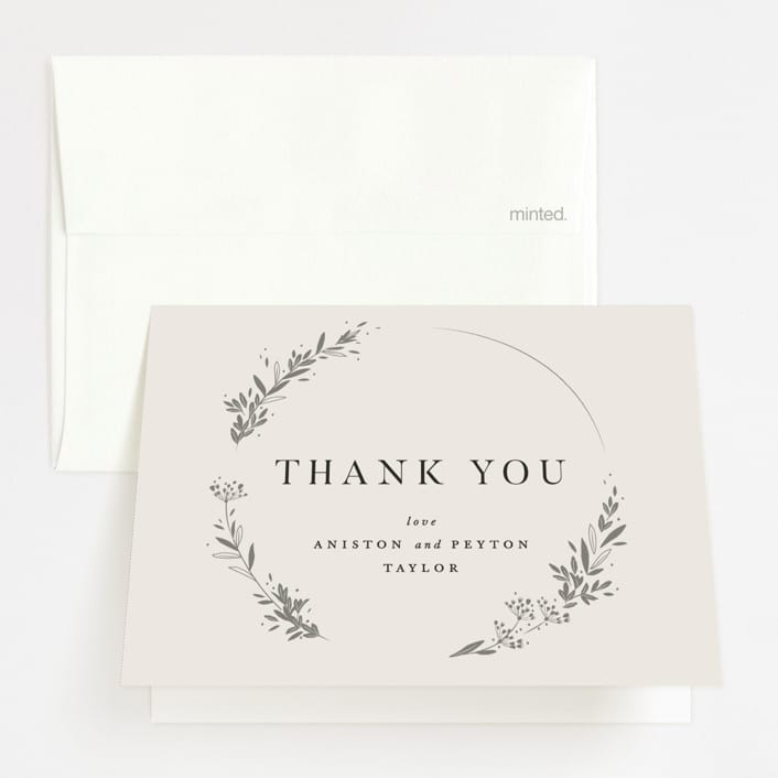 "Encircled Wreath" - Wedding Thank You Cards in Fog by Robert and Stella - Front