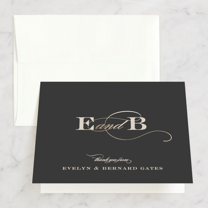 "Dashing" - Wedding Thank You Cards in Charcoal by Sara Hicks Malone - Front