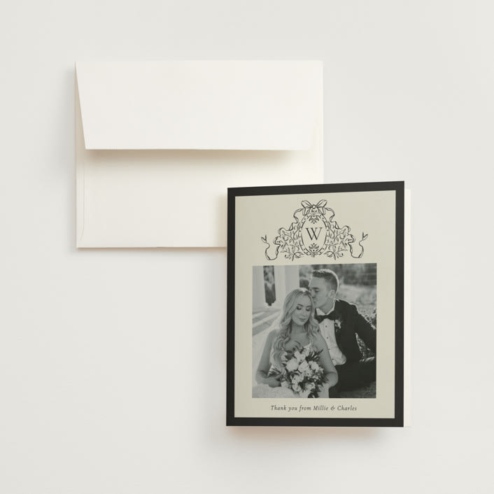 "Ornate sketched frame" - Wedding Thank You Cards in Latte by Jackie Crawford - Front