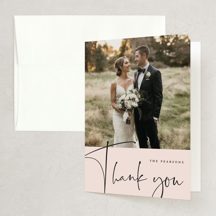 "Eternity Script" - Wedding Thank You Cards in Blush by Michelle Taylor - Front