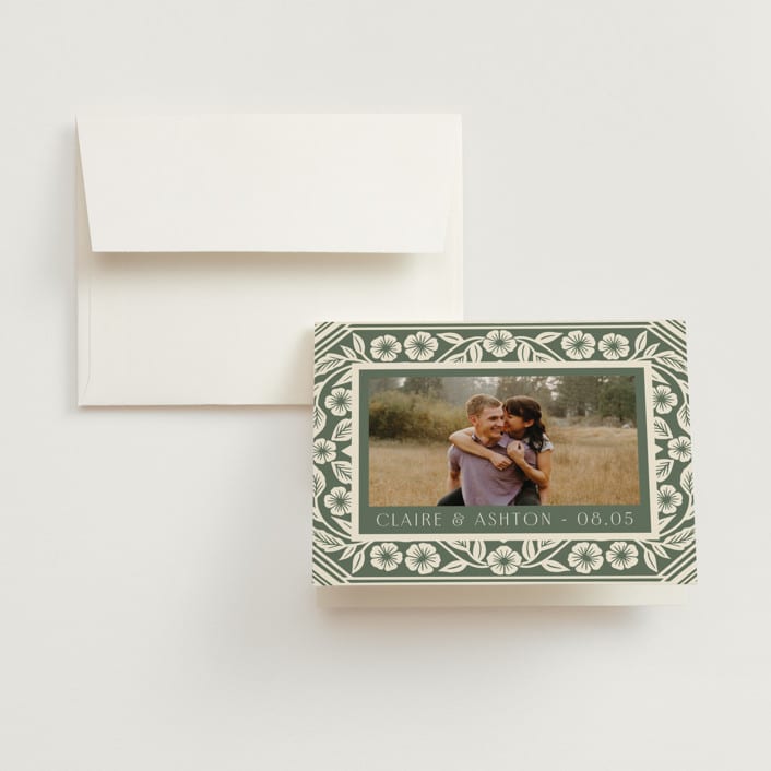 "Floral Diamond" - Wedding Thank You Cards in Eucalyptus by Katharine Watson - Front